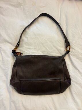 Valerie Stevens Soft Brown Leather Handbag with Tortoise Shell Accent